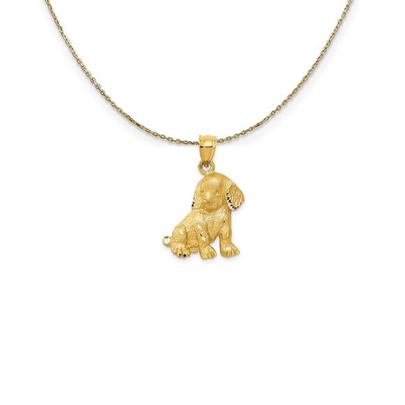 14k Yellow Gold Diamond-Cut Puppy (17 x 26mm) Necklace - 24 In